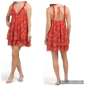 Rumored Secret Garden Red Mini Floral Dress